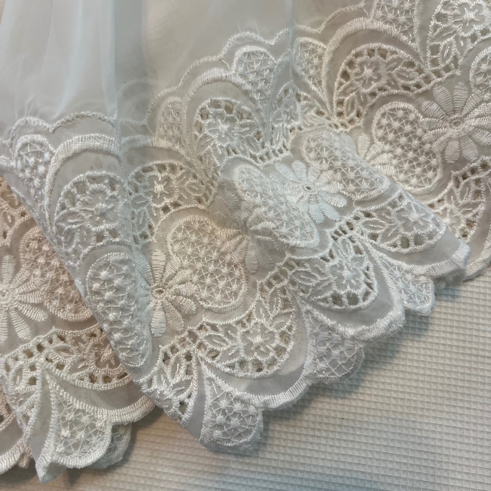 Vintage White Sheer Lace Curtain Panels Set of 3 Floral Scalloped Hem Rod Pocket